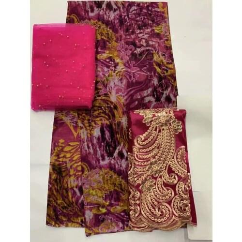2+2+2.65 yards Nigrian Design African Wax Pattern With George Fabric French Velvet Material Silk Chiffon Lace Fabric For Women