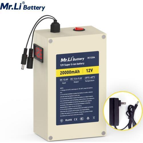 Mr.Li 12V 20Ah Rechargeable 18650 Lithium Ion Battery Pack For Energy Storage Battery Home Appliance FIsh Finder With 2A Charger