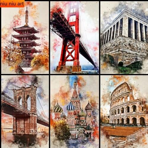 5D DIY Full Square Drill Diamond Painting City Cross Stitch Diamond Embroidery Landscape Building Rhinestones Mosaic Home Decor