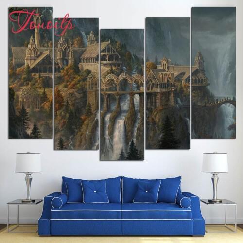5d diy Diamond Painting Nature waterfall cross stitch kits Diamond Mosaic full diamond Embroidery Fantasy Castle Pattern decor