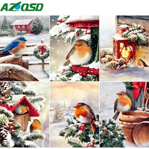 AZQSD Paint By Number Birds Winter Art Diy Christmas Picture Oil Painting By Numbers Animal Hand Paint Kit Canvas Home Decor
