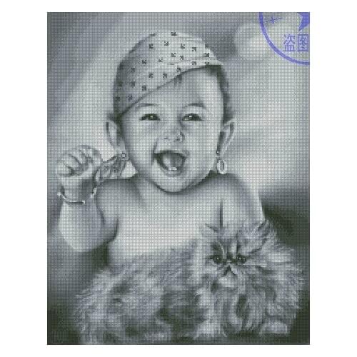 FREE Shipping Top Quality popular counted cross stitch set baby girl and dog, cute child and dog 11CT