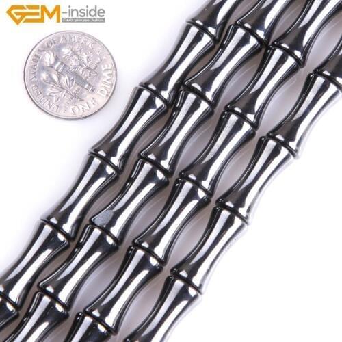 Gem-inside Natural Black Hematite Bamboo Shape Beads With Magnetic Beads For Jewelry Making 8x12mm 8x16mm 15inches DIY