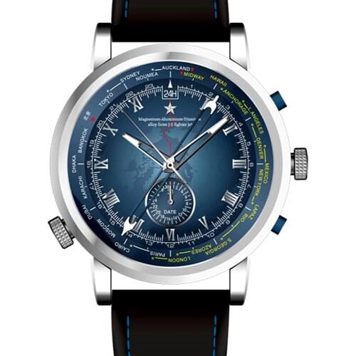 Chinese Air Force Automatic Watches Men Military Mens Mechanical Watch Pilot 45mm Multiple Time Zone Sport Wristwatches Vintage