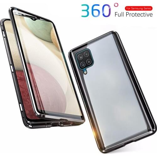 On Samsun a12 Case 360° Double-sided Glass Magnetic Phone Case For Samsung galaxy a12 a 12 SM-A125F/DSN Flip Cases Cover 6.5