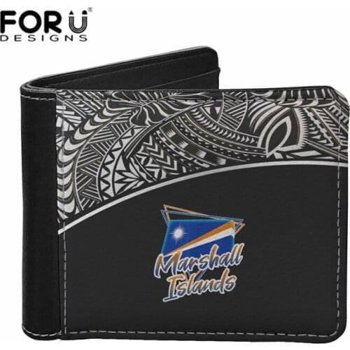 Black Marshall Island Leather Wallet Card Holder Men Custom Wallets Tribal Nation Print Multifunction Bifold Purse Money Bags