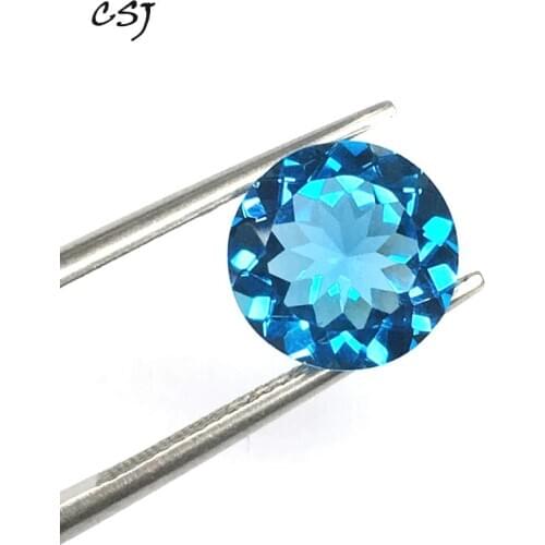 CSJ Natural Blue Topaz Loose Gemstone Round6-12MM Brilliant Cut For Diy Fine Jewelry Making 925 Silver Gold Mounting Gems