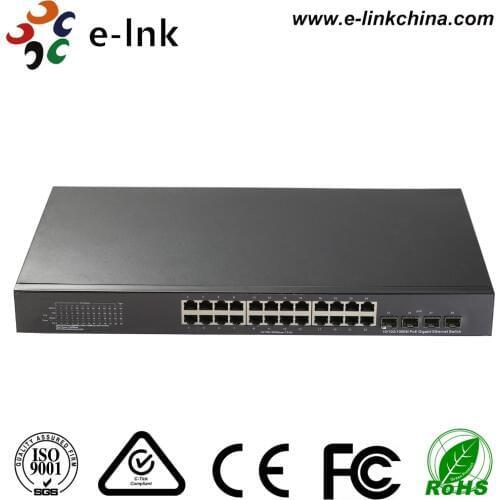E-LINK 24-Port 10 / 100 / 1000Base-T + 4x1000Bae-SFP Managed PoE Switch