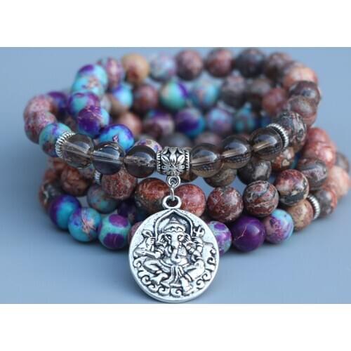 EDOTHALIA New Fashion Elephant Charm Long Multi-wrap Bead Bracelet 108 Beads Mala Bracelet Prayer Gift