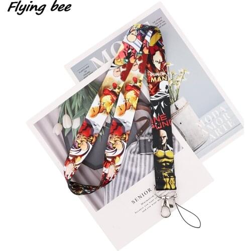 Flyingbee Anime Boy Punch Man Cartoon Key Chain Lanyard Gifts For Child Students Friends Phone USB Badge Holder Necklace X1837