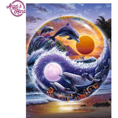 5D Full Diy square Diamond Painting Mosaic Handmade Dolphin Cross Stitch Diamond Diamond Embroidery Christmas gift Decor