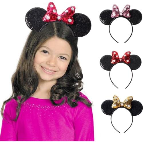 Classic Dots Sequin Bow Headbands For Girls Women Mouse Ears Hair Band Kids Sequins Ears Headband Party Hair Accessories