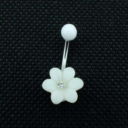 Brand New Fashion Belly Button Ring Stainless Steel Bar White Flower Navel Body Piercing Jewelry Free Shipping