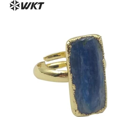 WT-R350 Gorgeous natural blue kyanite ring women popular randomly shape stone ring in adjustable size