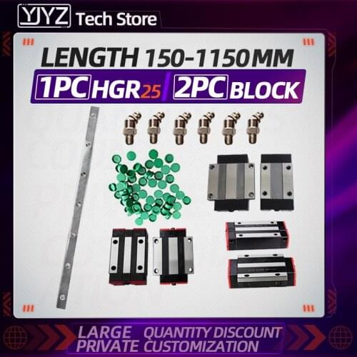 Linear guide 1PC HGR25 + 2PC HGH25HA / HGW25HA/HGH25CA/HGW25CC/Steel protection HGH25CA/HGW25CC, Slider length -150-1150MM