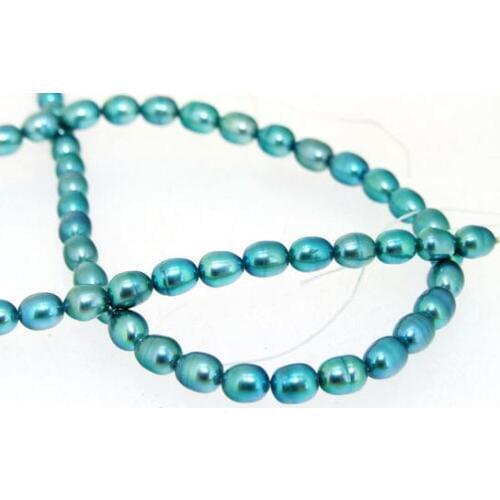 Unique Pearls jewellery Store,Blue Rice Freshwater Pearl Loose Beads One Full Strand DIY Jewelry For Necklace LS3-0125