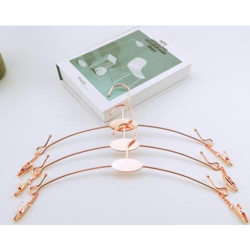 200pcs Rose Gold Metal Clothes Hanger with Clothespins Clips Bra Underwear Lingerie Panties Drying Rack Hanger SN178