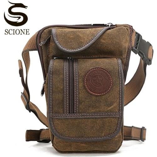 Mens Waist Bag Male Canvas Leg Thigh Bags Casual Travel Crossbody Shoulder Bag High Quality Waist Pack Military Style XA287M
