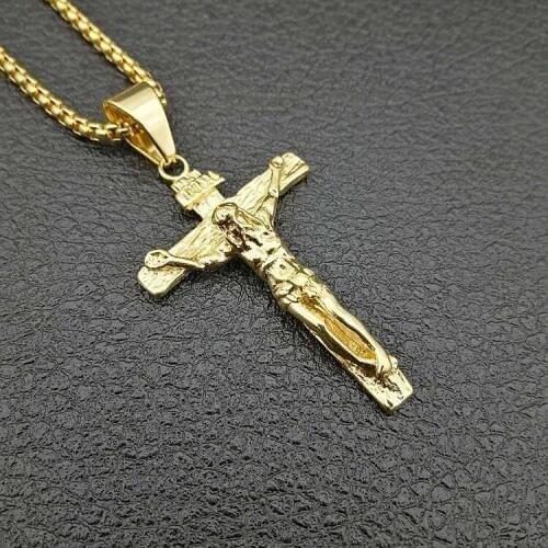 Hip hop Jesus Cross Men Necklace Jewelry Stainless Steel Pendant Religious Vintage Choker Male Gift