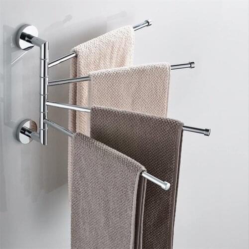 Stainless Steel Rotating Towel Rack Holder 2/3/4 Towel Bars Bathroom Towel Rail Wall Mounted Tower Hanger Bathroom Storage Shelf