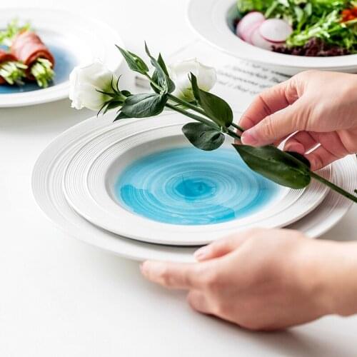 Nordic tableware ceramic plate household dish European bowl set creative round straw hat plate Western plate soup plate