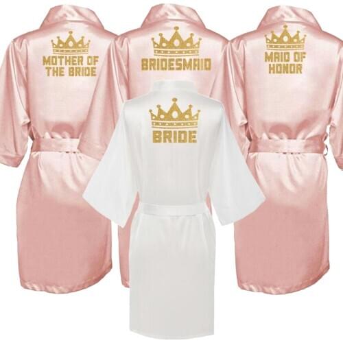 New bride bridesmaid robe with gold letters mother sister of the bride wedding gift bathrobe kimono satin robes
