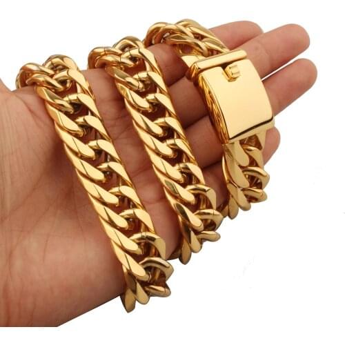 Fitness 16mm Wide 316L Stainless Steel New Charming Gold Double Cuban Curb Chain Biker Jewelry Mens Necklace Or Bracelet 7-40