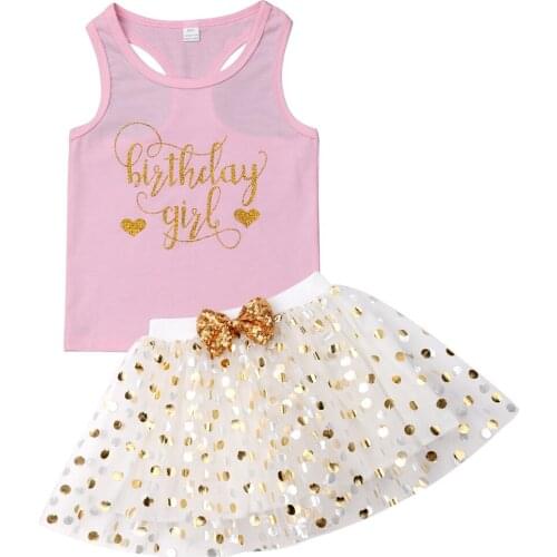 1-6T Kid Baby Girl Clothes set Summer Sleeveless Top Polka Dot Tulle Skirt Dress set Cute party princess Outfits Birthday gift