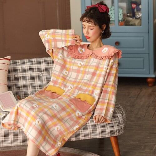 Womens Pajamas 2021 New Cotton Long Sleeve Sleepwear Ladies Cute Cartoon Nightgowns Female Casual Night Shirts Home Clothes 3XL