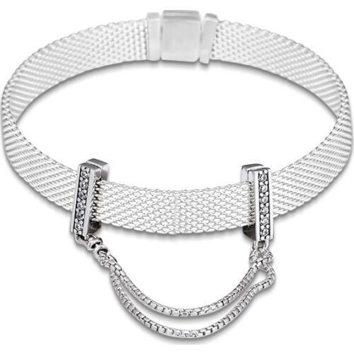 Fits for Pandora Charms Bracelets Sparkling Safety Chain Clip Beads 100% 925 Sterling Silver Jewelry Free Shipping