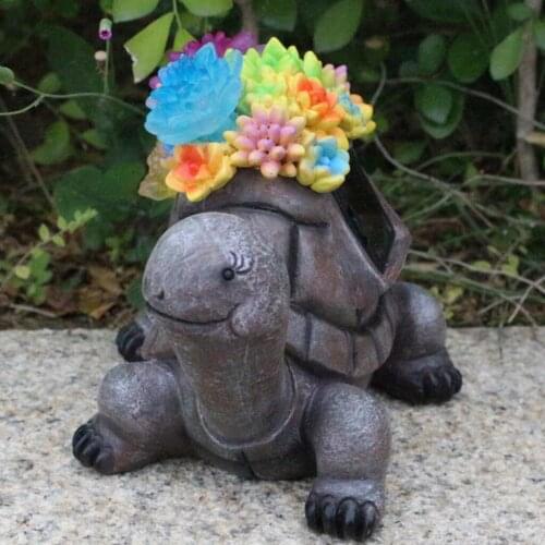 Resin Solar Garden Turtle Statue Weatherproof Figurine LEDs Light Home Decor
