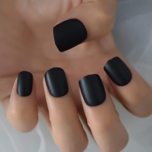 Full Cover Nails Simple Design Pure Color All Balck Nails Art False Nail Tips Square Press On Nails Short Gel X Nails Wholesale