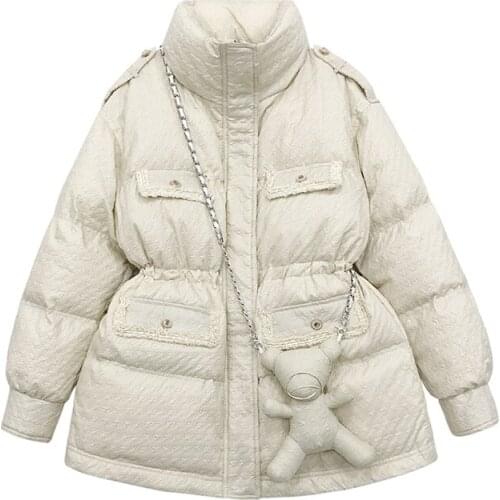 White Large Size Puffer Jacket Womens Women White Duck Down Coat 2021 New Korean Fashion Slim Waist Vintage Clothes Harajuku