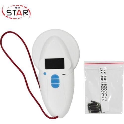RFID ear tag microchip reader glass tag syringe scanners for animal pet identify + 10 pcs transponder capsule 2*12mm