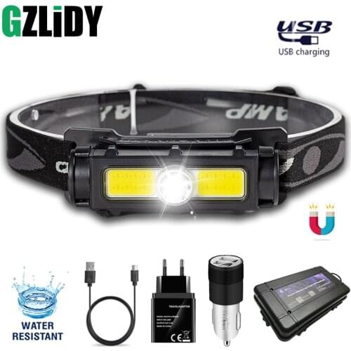 USB Rechargeable LED Headlamp Powerful COB Headlight Waterproof Fishing Lantern with Magnet Work light 18650 Camping Flashlight