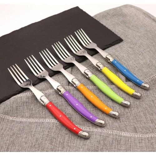 6pcs Laguiole Rainbow Steak Forks Dinner Fork set Colorful Cutlery Table Fork Stainless Steel Bar Dinnerware Restaurant Home kit