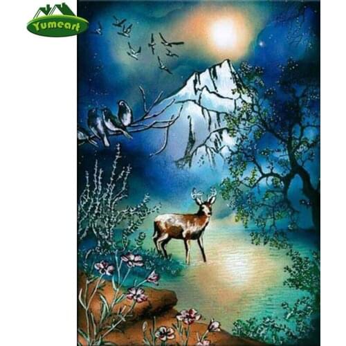 YUMEART Diamond Painting Cross Stitch Sika Deer Pattern Square Diamond Embroidery Moon Deer Full Mosaic Resin Crafts Home Decor