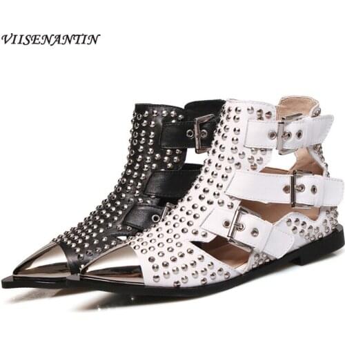 Covered Pointed Toe Genuine Leather Platform Buckle Strap Gladiator Summer Shoes Women Sandals