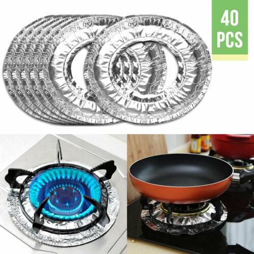 40pcs Stove Protector Cover Liner Aluminum Gas Burner Disposable Bib Liners Stove Covers Burner Protector Kitchen Accessories