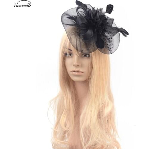 Ladies Women Fascinator Handmade Ascot Cocktail Party Hair Clip Fancy Headdress Hairpiece Black Flower Lace Headwear Accessory