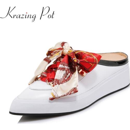 2020 cow leather butterfly-knot brand Spring shoe pointed toe sneaker wedge casual platform slingback women vulcanized shoes L82