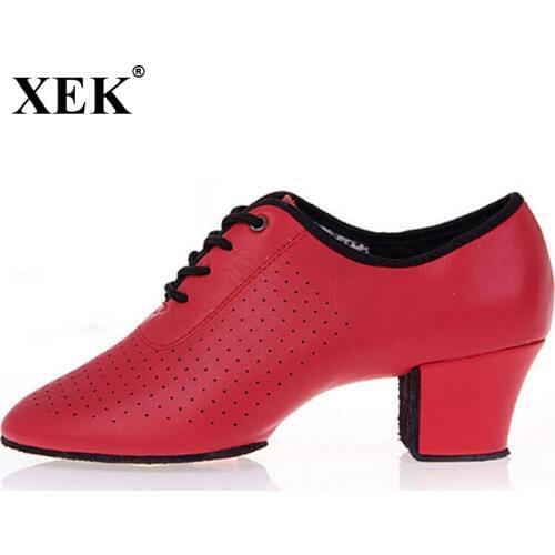 XEK Middle Heel Womens Tango Flamenco Dance Shoes Girls Waltz Tango Foxtrot Quick Step Dance Shoes GSS112