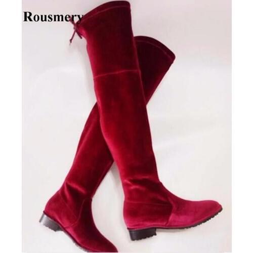 High Quality Women Fashion Round Toe Over Knee High Heel Boots Slim Style Long Flat Boots Free Shipping Casual Boots