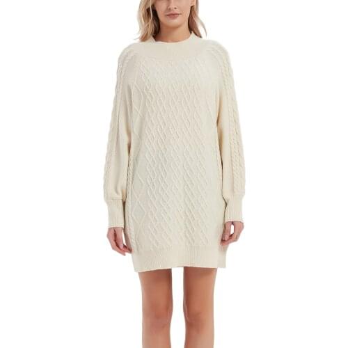 Womens Pure Color Loose Sweater Round Neck Long Lantern Long Sleeved Knitted Sweater