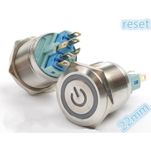 1pcs 22mm 3v 5v 6v 12v 24v 48v 110v 220v Power Symbol Angel Eye Halo Car Red LED Light Metal Push Button Switch reset switch