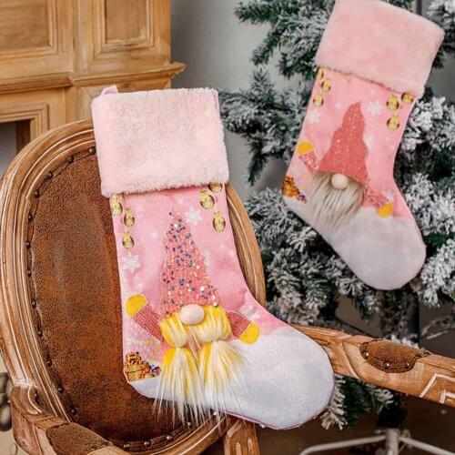 1pcs New Year 2022 Christmas Stocking Doll Pattern Christmas Candy Gift Bag Fireplace Decoration Navidad 2021