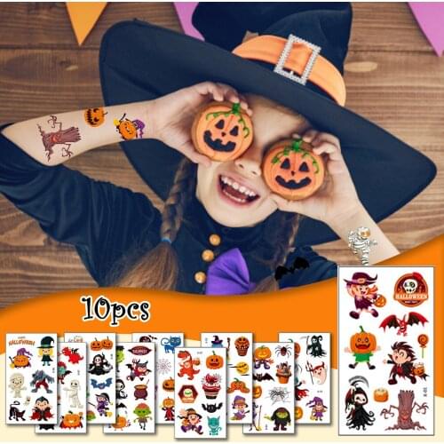 New Fashion 10pcs Cute Halloween Decorative Tattoo Sticker Carnival Party Horror Tattoo Sticker Accessories Gifts For Kids