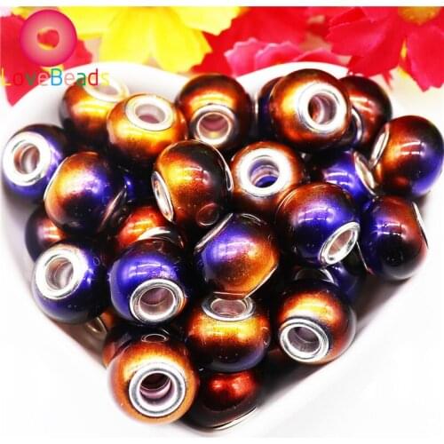 10Pcs Mix Metal Color Glass Chain Spacer Murano Large Hole Beads Silver Plated Fit European Pandora Bracelet Jewelry Hair Beads