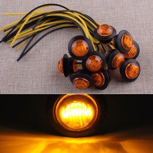 12V 10pcs/Set 3/4" 3 LED Amber Small Round Side Marker Indicator Lights Button Lamps for Universal Cars Trucks Trailers Boats