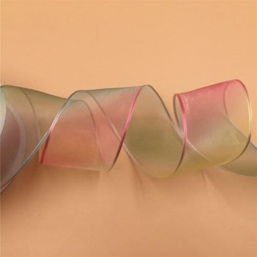 38mm X 25yards Wired Edge Colorful Rainbow Sheer Ribbon for gift Bow,wedding,cake Wrap,tree Decoration,wreath N1127